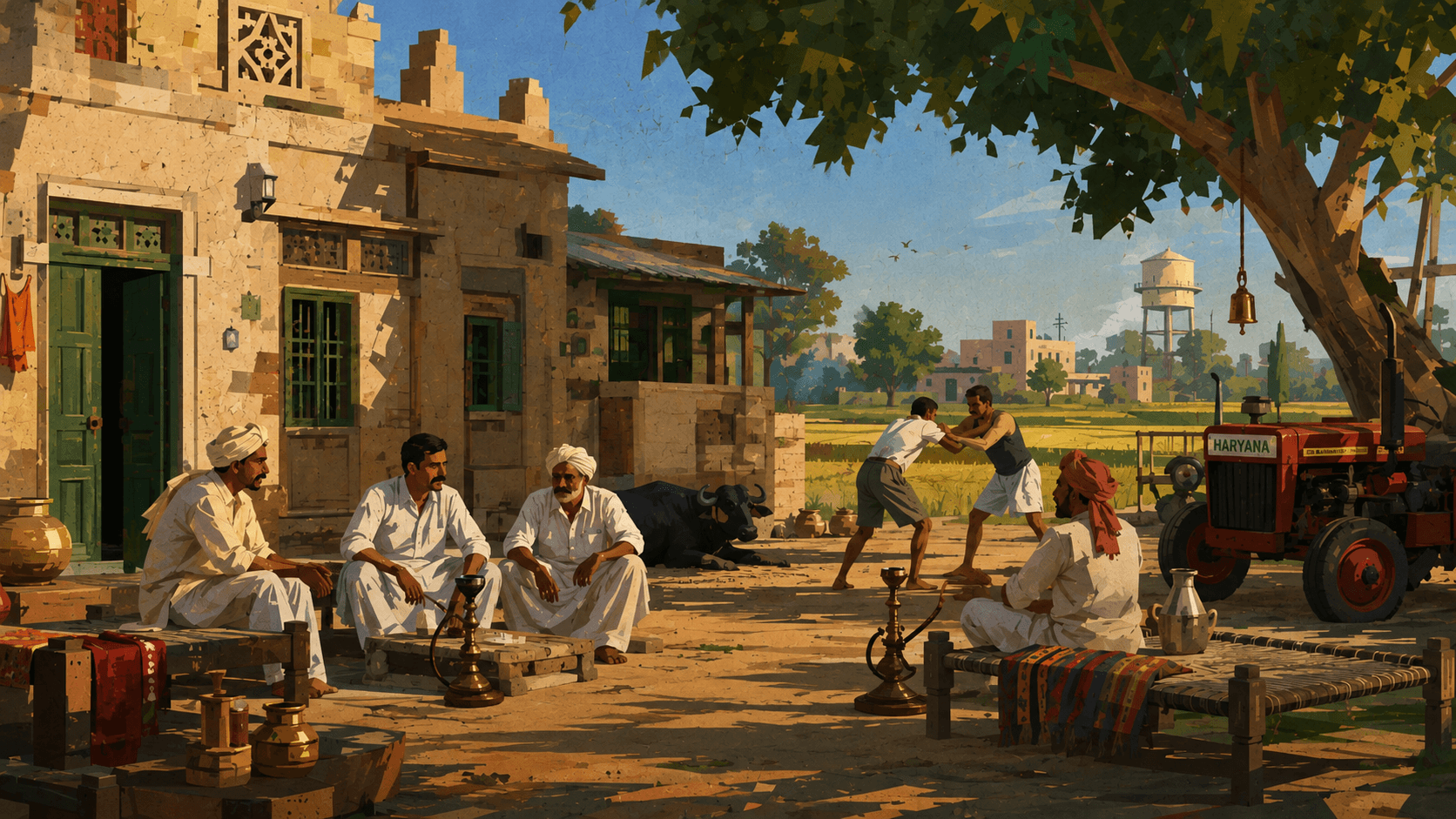 हरियाणा के गाँव की चौपाल — a village courtyard in Haryana